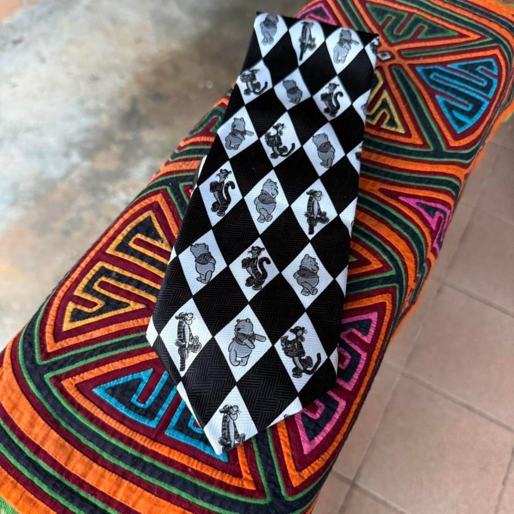 Disney Winnie The Pooh Tigger Argyle Harlequin Tie Black‎ White Adult Corbata